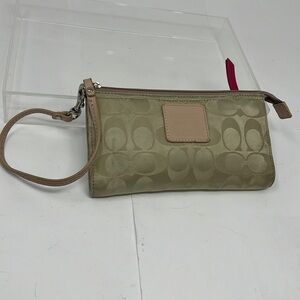 Coach Large Tan Satin Zip Wristlet Wallet